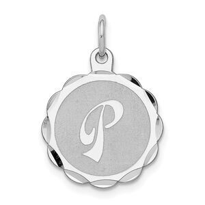 Sterling Silver, Sarah Collection 15mm Brocaded Disc Initial P Pendant